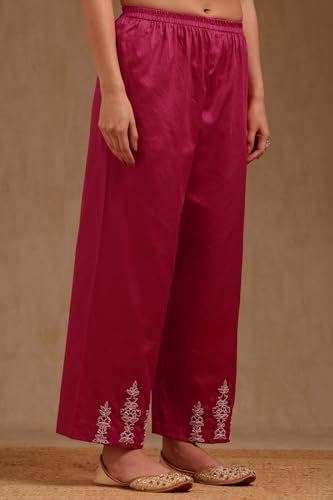 Soch Womens Fuchsia Chanderi Embroidered Co-Ord Set