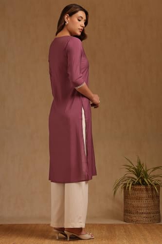 Soch Women's Roman Silk Embroidered Regular Kurta (CWA5KU61488_Mauve_M)