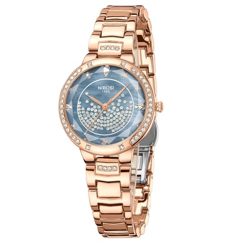 NIBOSI Watches for Woman Analog Quartz Rose Gold Stainless Steel Band Fashion Luxury Ladies Wrist Watch Diamond Stylish Elegant Watches Waterproof