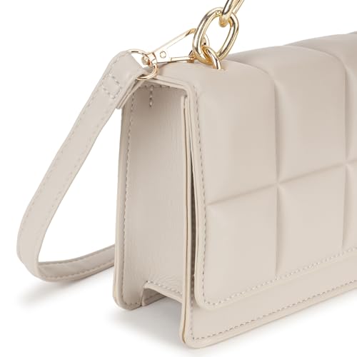Fastrack white PuffCharm Sling | Quilted Faux-Leather Women’s Handbag | Sling with Chain Accent Handle & Magnetic Closure