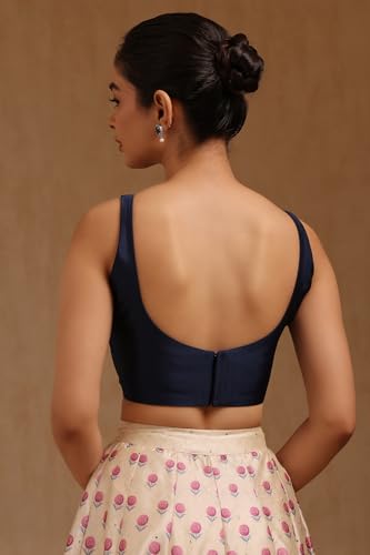 Soch Womens Navy Blue Art Silk Solid Padded Blouse