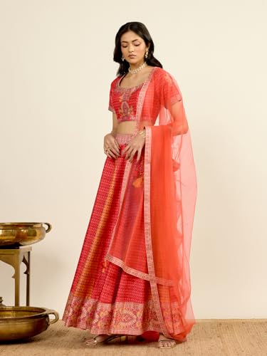 Aarke Ritu Kumar Red Sweatheart Neck Blouse With Lehenga And Dupatta
