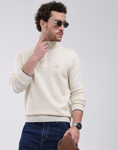 Monte Carlo Men's Mock Neck Full Sleeve Pullover Cream 3XL (Pack 1)