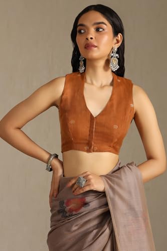 Soch Womens Earth Chanderi Floral Print Saree