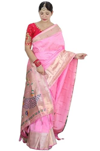 Panzora Woman's Pure Banarasi Paithani Silk Saree With Brocket Blouse Piece