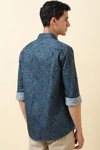 Men Blue Print Full Sleeves Casual Shirt