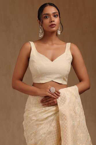 Soch Womens Cream Linen Woven Design Saree With Zari Woven