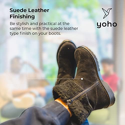YOHO Black Boot For Women Stylish and Comfortable | Mid Ankle Fur Accent Boot And Anti Skid Sole |Trendy,Zipper Casual Boots For Womens, Outdoor And Holiday Outings| Size-6