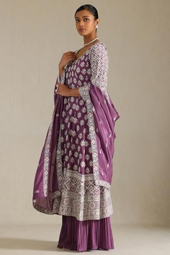 Soch Womens Purple Chinon Embroidered Salwar Suit With Thread Work