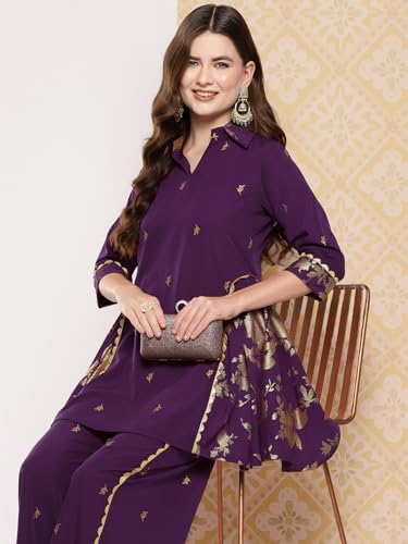 Ahalyaa Women's Polyester Co-ords Sets (AHTUPN-Combo-840-ICH_Purple_L)