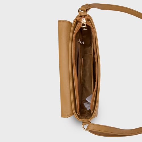 Caprese Siji Tresna Medium Crossbody Bag for Women with Adjustable Strap & Zip Closure | Kashida Velvet Embroidery Sling Bag | Stylish & Lightweight Bag for Daily Use, Travel & Casual Outings (Brown)