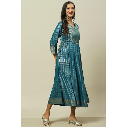 Rangriti Women Teal Blue Liva Kalidar Dress_32
