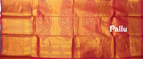 VFCollections Women's Traditional Handloom Kanchipuram Silk Pure Pattu Sarees | Rich Zari Woven Design | Unstitched Blouse (VFC519-2)