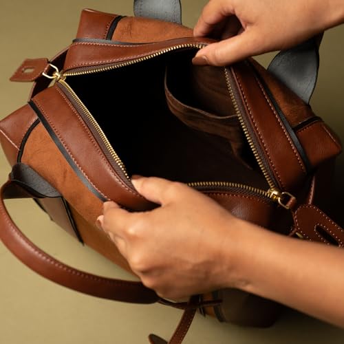 Theater Dr. Boulder Tan Suede Shoulder Bag for Women | Spacious Structured Handbag with Adjustable & Detachable Straps | Ideal for Office, Work, Travel & Daily Use