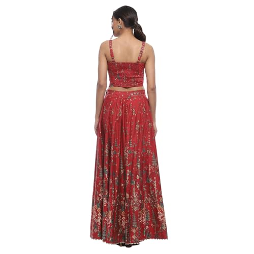 BIBA Women's Polyester Lehenga Sets (FEST2741AW24RED_Red_36)