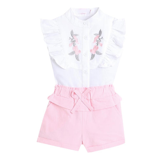 Hopscotch Girls Floral Print Blouse And Shorts Set In White Color For Ages 18-24 Months (MTQ-3056728)