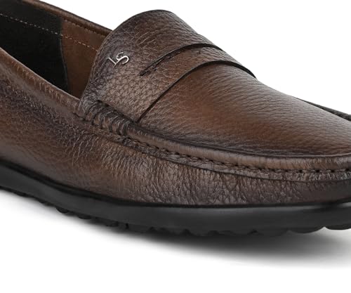 LOUIS STITCH Tan Italian Milled Leather Formal Shoes for Men | Ultra Lightweight Men’s Slip On Formal Loafers | Comfortable for Long Hours | LSPDFLTN | (UK-10)