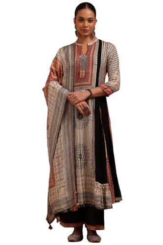 Soch Womens Black Georgette Ethnic Motifs Suit Set With Sequins