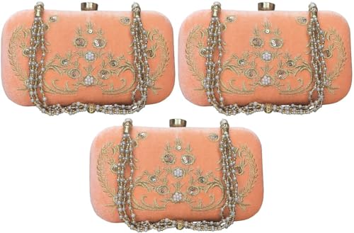 DUCHESS Women's Embroidered Peach Box Clutch (Pack of 3)