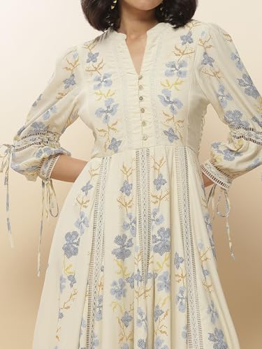 Label RITU KUMAR Ecru Floral Print Short Dress