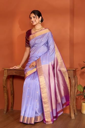 Taneira Women Light Violet Woven Apsara Silk Viscose Saree with Unstitched Blouse Piece (SAPP03AA0849-Light Violet)