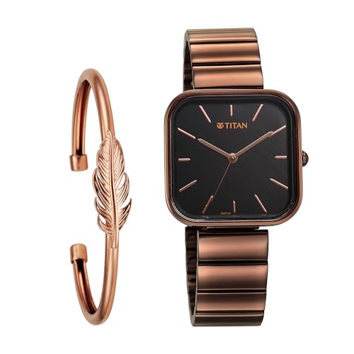 Titan Purple Stackables Quartz Analog Black Dial Metallic Brown Stainless Steel Strap Watch for Women - NT2715QM01F