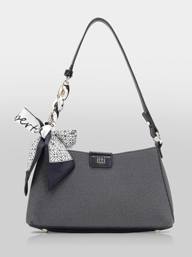 ITTI Alexi Shoulder Bag for Women | Soft Lightweight Medium Bag with 3 Compartments | Adjustable Strap & Decorative Scarf | Everyday & Casual Use (BLACK)
