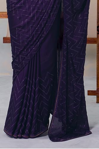 Soch Womens Purple Crepe Embellished Saree