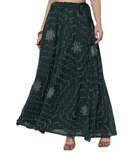 studio rasa Women's Silk Blend Embellished Bias Skirt for Wedding Festive Party (SKTC72517S_Green_Small)