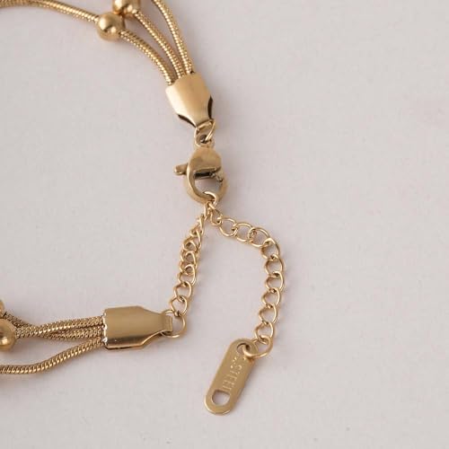 PALMONAS Gold Chain Bracelet with Beads for Womens - Waterproof & Anti-Tarnish, Gift for Girls & Women