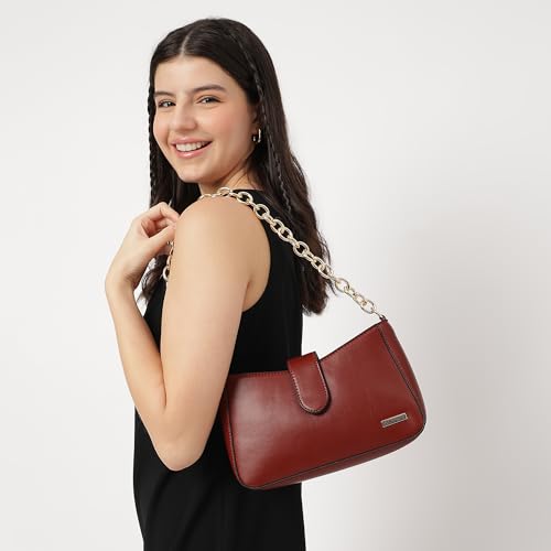 Fastrack Women's Chain Strap Shoulder Bag with Top Zip and Flap Closure | Main Compartment, Inner Zip and Slip Pockets | Stylish Shoulder Bag | Trendy Women's Handbags, Brown