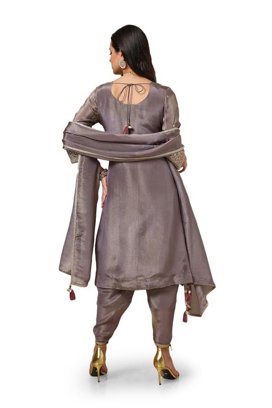 Soch Womens Grey Tissue Suit Set With Stones And Sequins