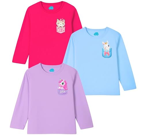 Little Lush Baby Girls (Infants Full Sleeves) Regular Fit Cotton T-Shirt Pack of 3 | 2-3 Y, Surf + Rani + Lavender (Multicolour)
