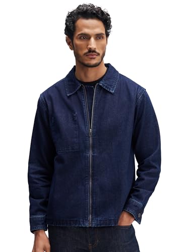 XYXX Men's Cotton Denim Jacket| Long Sleeves| Solid-Regular Fit For Everyday Wear | Midnight Blue