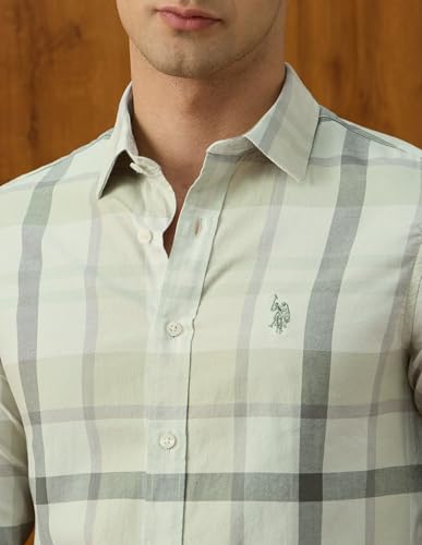 U.S.Polo ASSN. Men's Checkered Tailored Fit Shirt (USSHT2960_Light Green