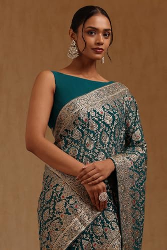Soch Womens Teal Green Georgette Embroidered Saree With Zari