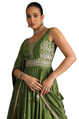 Soch Women's Viscose Blend Floor Length Gown (OWS5CD21813_Green