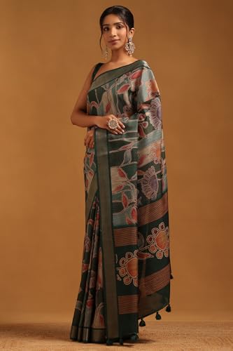 Soch Womens Green Tussar Botanical Saree