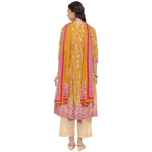 BIBA Women EMBROIDERY STRAIGHT SALWAR KURTA DUPATTA(SKDPARSI GA8889_YELLOW_34)