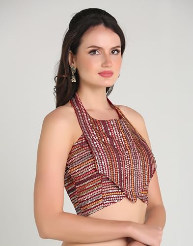 ANTHARI DESIGNER Women's Silk Sleeveless Indian Ethnic Designer Fancy Stitched Readymade Saree Blouse for Women Lehenga Choli Maroon