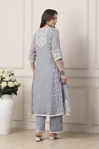 BIBA Solid Viscose Kalidar Festive Kurta With Palazzo and Dupatta