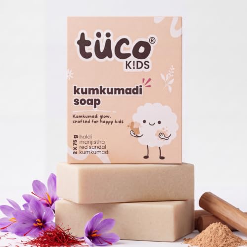 Tuco Kids Kumkumadi Soap Pack of 2x75g Each | Ayurvedic Bathing Bar with Manjistha, Red Sandalwood & Haldi | Dermatologically Tested | Paraben, SLS & Phthalate Free | Kids Soap | 3-12 Years