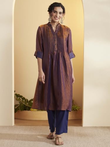 BIBA Poly Satin Dyed Straight Semi-Formal Kurta With Palazzo And Inner
