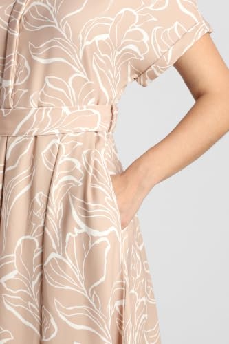 Women Beige Printed Calf Length Casual Dress
