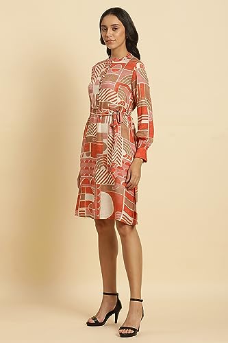 W for Woman Women's Rayon Orange Abstract Printed Western Dress Knee-Length 23AUW19658-810538