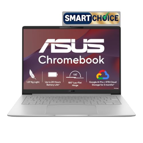 ASUS Chromebook CM1405 (2026), Smartchoice, MediaTek Kompanio 540 Processor, 4GB RAM, 128GB SSD, FHD, 14"(35.5 cm), 60Hz, Chrome OS, Pure Grey, 1.37 Kg, CM1405CM4A-S60101, Thin & Light Laptop