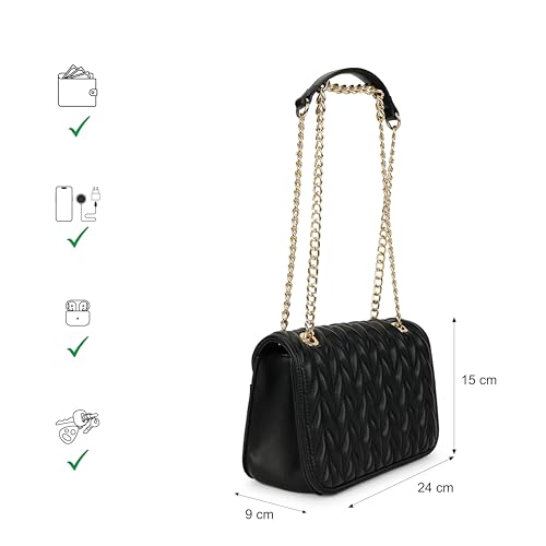 Fastrack QuiltGrid Shoulder Bag | Faux-Leather Women’s Handbag | Diamond Quilted Design | Adjustable Chain Strap | Zipper & Magnetic Closure | Gold-Finish Hardware