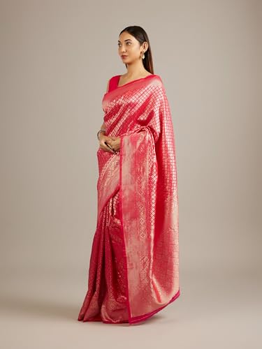 MOHEY Women's Art Silk Floral Buta Patterned Woven Saree with Blouse Piece(Rani)