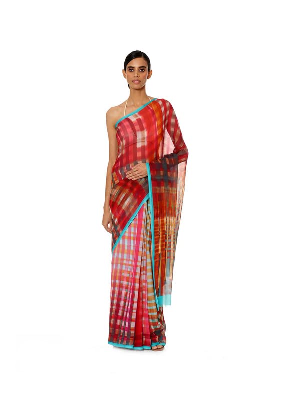 Satya Paul Pink Jaz Chiffon Printed Silk Saree for Women