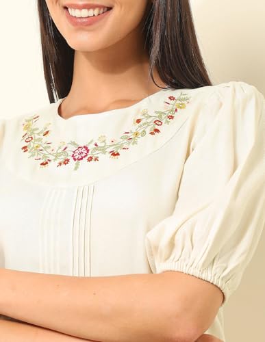 U.S. POLO ASSN. Floral Embroidered Top (UWSS25TOP234_Ecru_L)